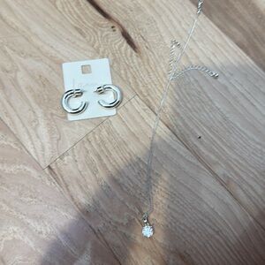 I am Silver Hoop Earrings and Cz Necklace set New